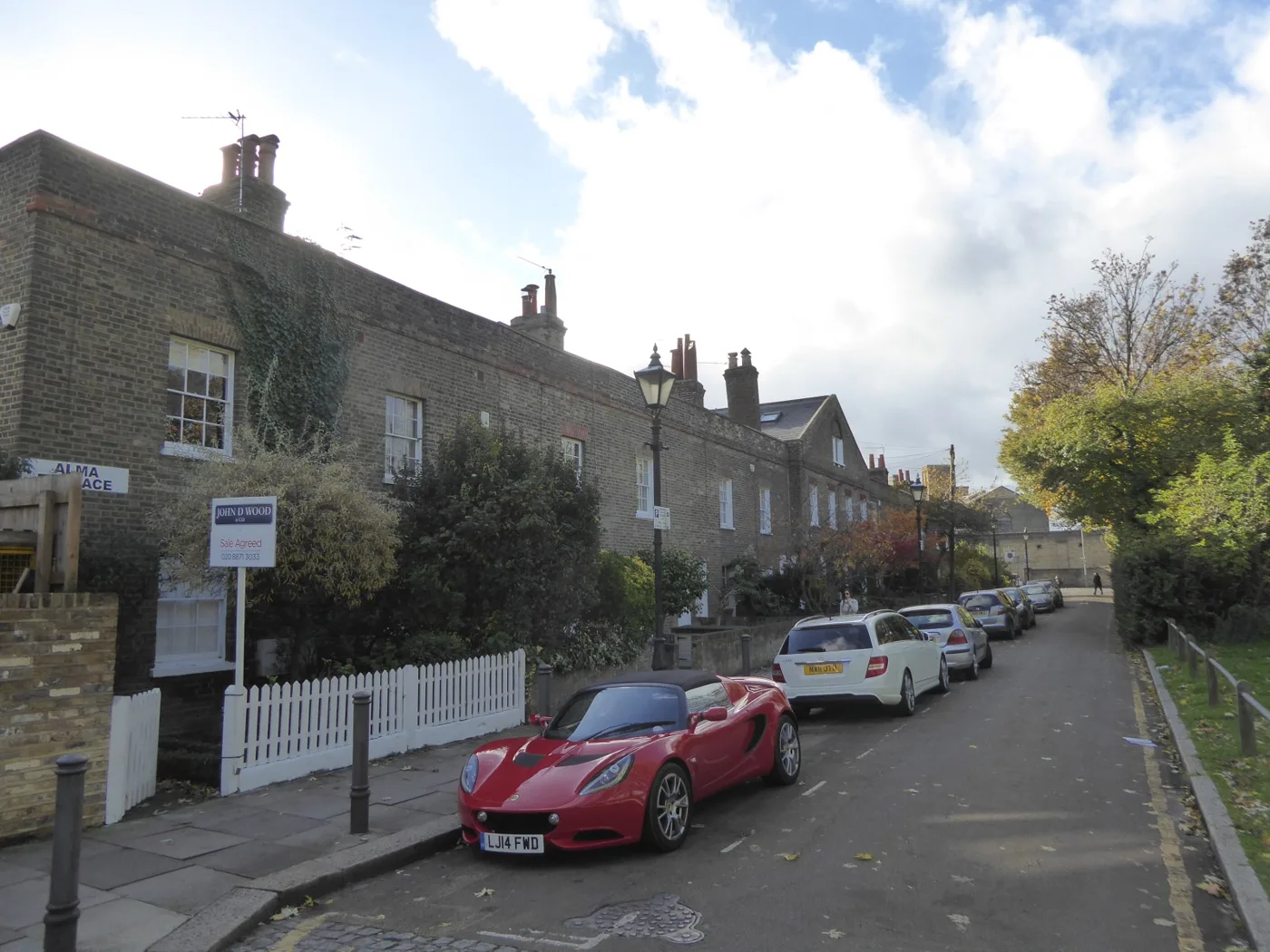 Alma Terrace, Wandsworth. Sacks, dustbins and trees all go just inside the front boundary on collection day