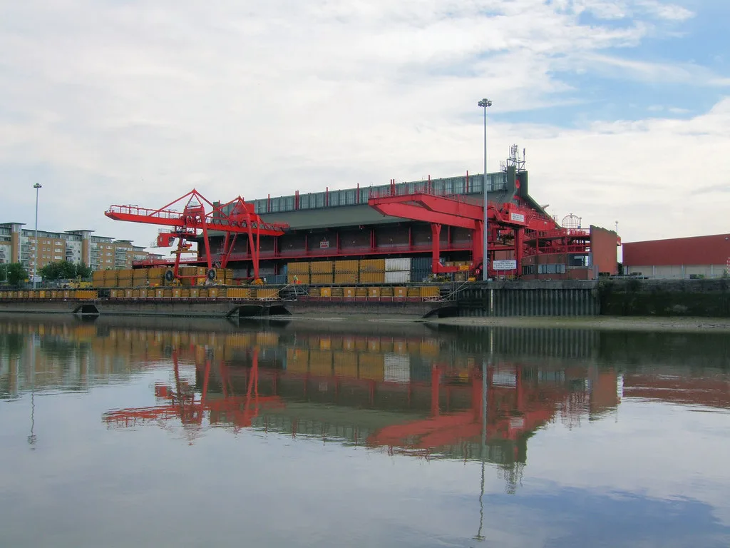 The Western Riverside waste transfer station on the Thames at Wandsworth, next to the Smugglers Way recycling centre